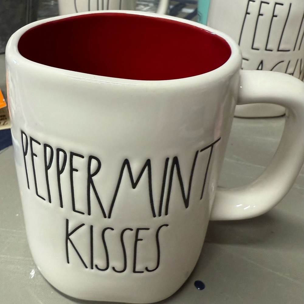 Rae Dunn White and Red Peppermint Kisses Mug